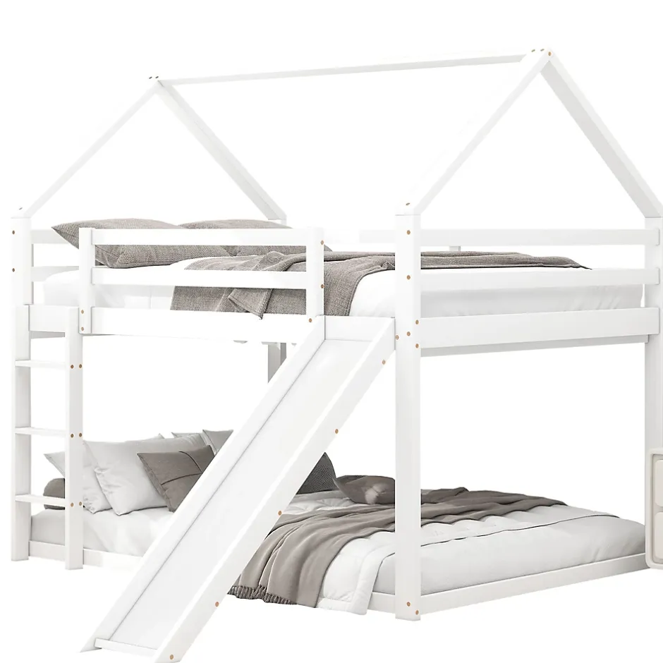 Redom Lit superposé 140x200 cm avec toboggan et échelle, structure en pin massif et MDF, style maison ludique Discount