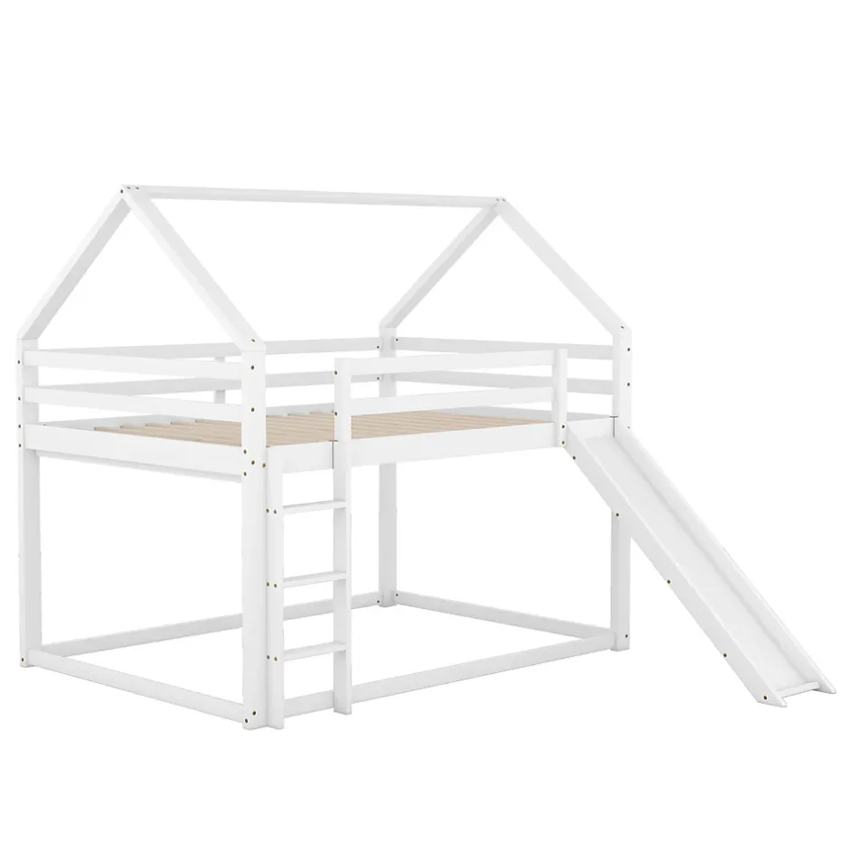 Redom Lit superposé 140x200 cm avec toboggan et échelle, structure en pin massif et MDF, style maison ludique Discount