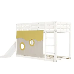 Enfant Redom Lit superposé 90x200 cm avec toboggan intégré et échelle, structure bois (MDF + pin) blanc