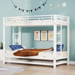 ProximaX Lit superposé 90x200 cm blanc, cadre en fer, lit gigogne 90x190 cm, sommier à lattes, 2 échelles, certifié EN747, durable Best