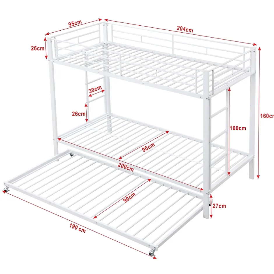 ProximaX Lit superposé 90x200 cm blanc, cadre en fer, lit gigogne 90x190 cm, sommier à lattes, 2 échelles, certifié EN747, durable Best