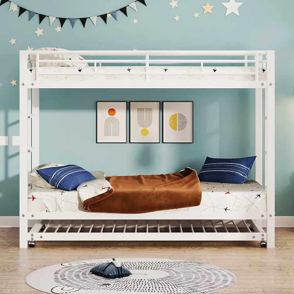 ProximaX Lit superposé 90x200 cm blanc, cadre en fer, lit gigogne 90x190 cm, sommier à lattes, 2 échelles, certifié EN747, durable Best