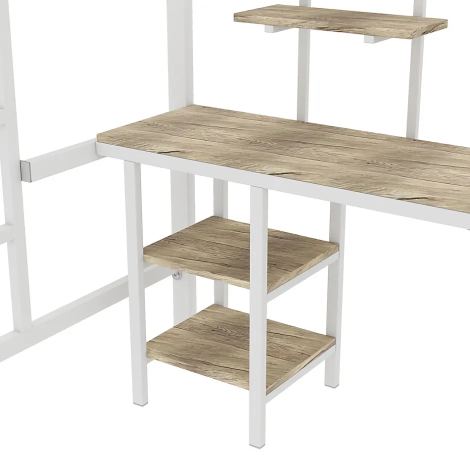 Enfant Fortuna lai Lit superposé 90x200 cm, cadre métal, table, étagères, sécurité, pour enfants et ados