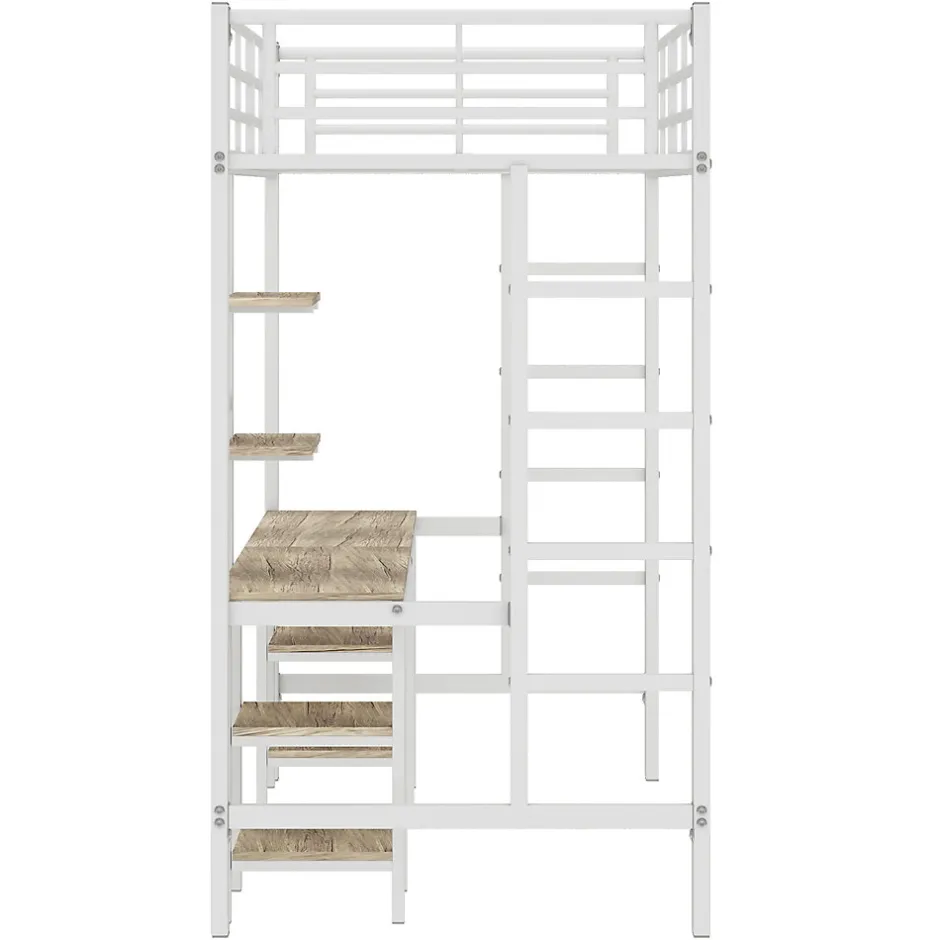 Enfant Fortuna lai Lit superposé 90x200 cm, cadre métal, table, étagères, sécurité, pour enfants et ados