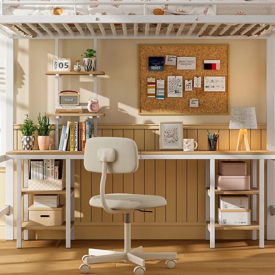 Enfant Fortuna lai Lit superposé 90x200 cm, cadre métal, table, étagères, sécurité, pour enfants et ados