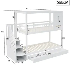 Redom Lit superposé 90x200 cm en bois massif avec tiroirs intégrés, échelle sécurisée et design maison ludique Discount