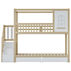 Enfant Redom Lit superposé 90x200 cm en bois massif avec tiroirs de rangement et échelle intégrée sécurisée