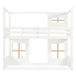Okwish Lit superposé 90x200 cm enfant avec échelle sécurisée et barrières de protection, bois pin+MDF blanc+naturel Hot