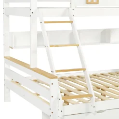 Enfant Fortuna lai Lit superposé 90x200 cm, fenêtres, 4 étagères, sécurité, échelle 4 marches, cadre bois