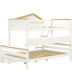 Enfant Fortuna lai Lit superposé 90x200 cm, fenêtres, 4 étagères, sécurité, échelle 4 marches, cadre bois