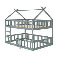 ProximaX Lit superposé 140x200 cm gris bois massif, style loft, escalier, pratique et sécurisé pour enfants et familles Discount