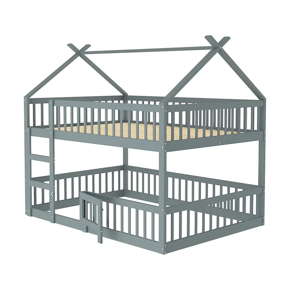 ProximaX Lit superposé 140x200 cm gris bois massif, style loft, escalier, pratique et sécurisé pour enfants et familles Discount