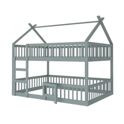 ProximaX Lit superposé 140x200 cm gris bois massif, style loft, escalier, pratique et sécurisé pour enfants et familles Discount