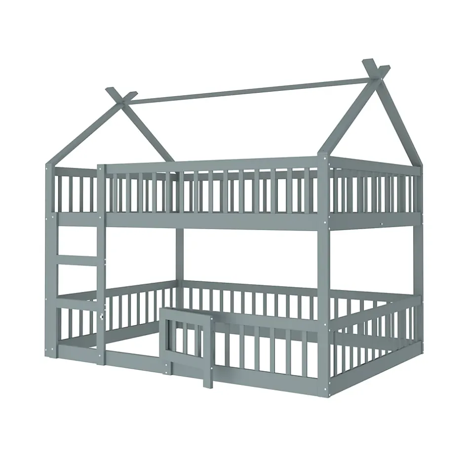 ProximaX Lit superposé 140x200 cm gris bois massif, style loft, escalier, pratique et sécurisé pour enfants et familles Discount