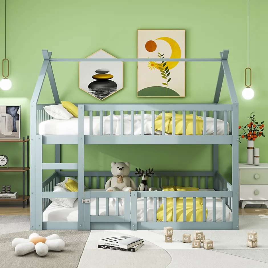 ProximaX Lit superposé 140x200 cm gris bois massif, style loft, escalier, pratique et sécurisé pour enfants et familles Discount