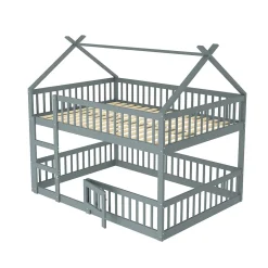 ProximaX Lit superposé 140x200 cm gris bois massif, style loft, escalier, pratique et sécurisé pour enfants et familles Discount