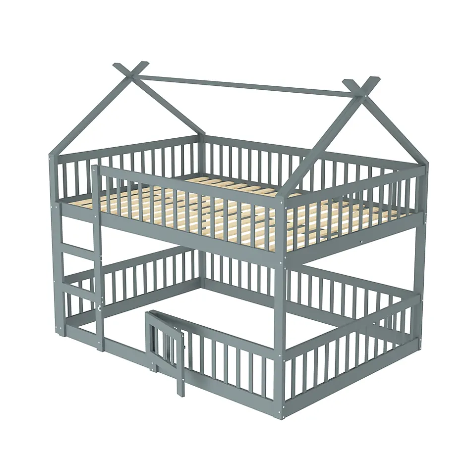 ProximaX Lit superposé 140x200 cm gris bois massif, style loft, escalier, pratique et sécurisé pour enfants et familles Discount