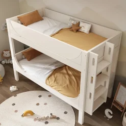 Enfant Okwish Lit Superposé 90x200 cm, Lit Enfant Démontable en 2 Lits Simples avec Échelle, Bois Massif + MDF, Blanc