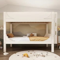 Enfant Okwish Lit Superposé 90x200 cm, Lit Enfant Démontable en 2 Lits Simples avec Échelle, Bois Massif + MDF, Blanc