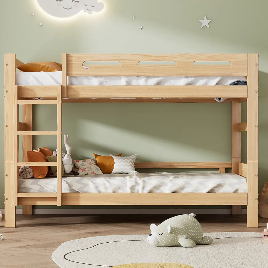 Enfant ProximaX Lit superposé 90x200 cm naturel, 2 couchages, séparable en lits simples, cadre pin stable, sommier à lattes, montage facile
