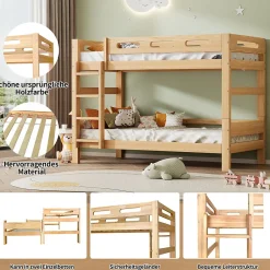 Enfant ProximaX Lit superposé 90x200 cm naturel, 2 couchages, séparable en lits simples, cadre pin stable, sommier à lattes, montage facile