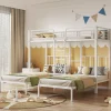 Enfant Redom Lit superposé 90x200 cm pour 3 personnes avec échelle intégrée et tablette tête de lit, structure métal blanc