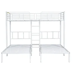 Enfant Redom Lit superposé 90x200 cm pour 3 personnes avec échelle intégrée et tablette tête de lit, structure métal blanc