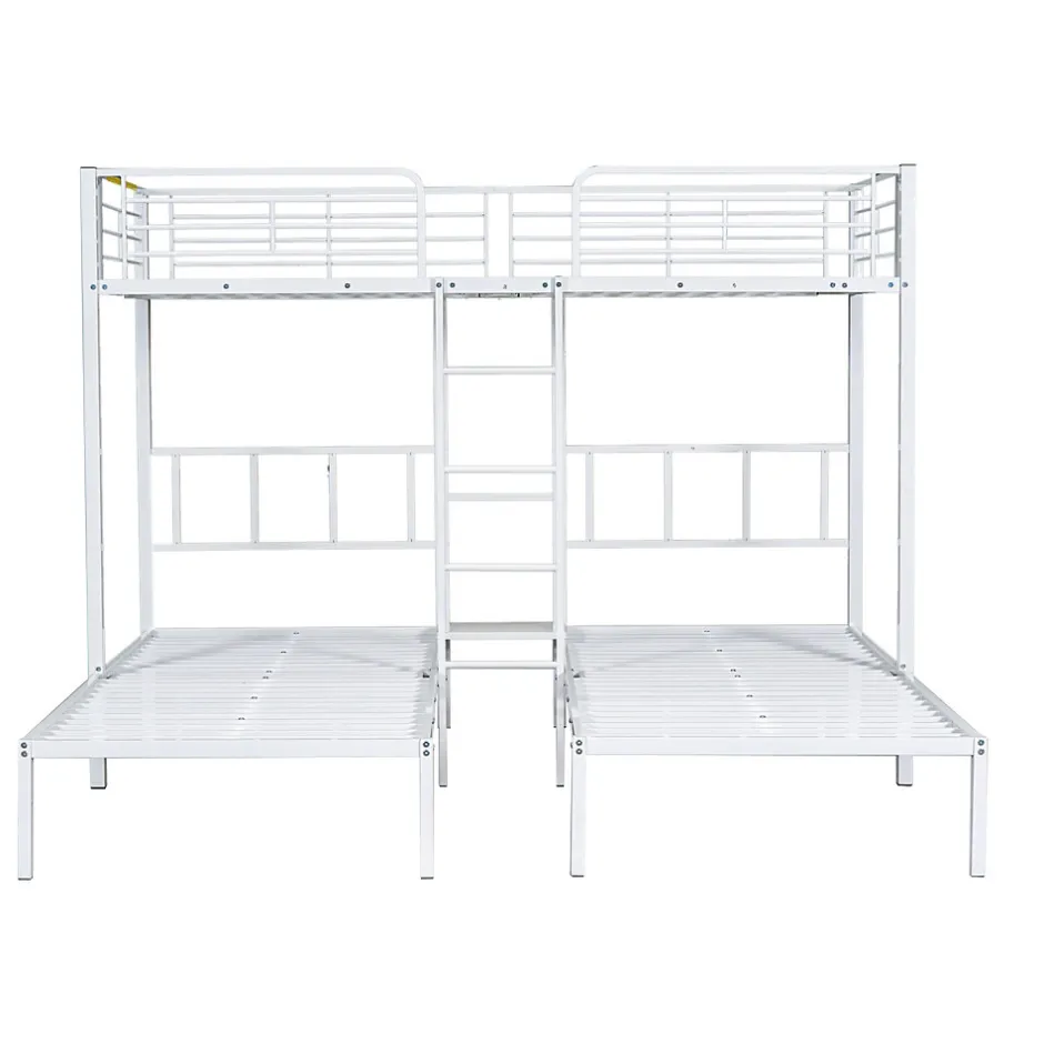 Enfant Redom Lit superposé 90x200 cm pour 3 personnes avec échelle intégrée et tablette tête de lit, structure métal blanc