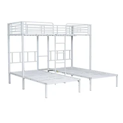 Enfant Redom Lit superposé 90x200 cm pour 3 personnes avec échelle intégrée et tablette tête de lit, structure métal blanc