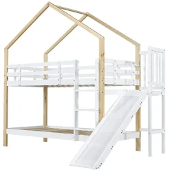 Fortuna lai Lit superposé 90x200 cm, toboggan, échelle 3 marches, sécurité, cadre bois blanc,naturel Hot