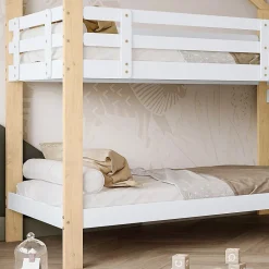 Fortuna lai Lit superposé 90x200 cm, toboggan, échelle 3 marches, sécurité, cadre bois blanc,naturel Hot
