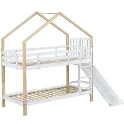 Fortuna lai Lit superposé 90x200 cm, toboggan, échelle 3 marches, sécurité, cadre bois blanc,naturel Hot