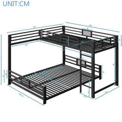 Okwish Lit Superposé 90x200 cm/140x200 cm - Lit en L pour 2 Enfants avec Échelle et Rangement, Sans Matelas, en Métal, Noir Sale