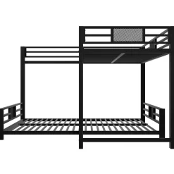 Okwish Lit Superposé 90x200 cm/140x200 cm - Lit en L pour 2 Enfants avec Échelle et Rangement, Sans Matelas, en Métal, Noir Sale