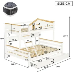 ProximaX Lit superposé 90x200 et 140x200 cm en pin et MDF blanc avec barrières, 2 tiroirs, échelle 4 marches et étagères ouvertes Discount
