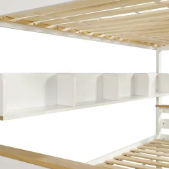 ProximaX Lit superposé 90x200 et 140x200 cm en pin et MDF blanc avec barrières, 2 tiroirs, échelle 4 marches et étagères ouvertes Discount