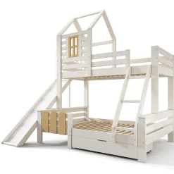 Enfant Blackcolors Lit superposé 90x200 et 140x200cm, lit mezzanine pour enfant avec tiroir, toboggan et échelle, design cabane