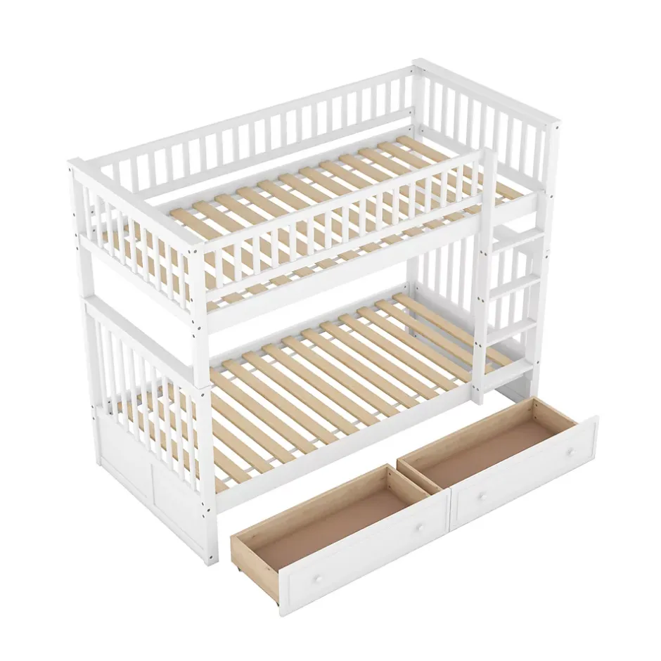 ProximaX Lit superposé 90x200cm pour enfants avec tiroirs, convertible, fonctionnel, blanc, Lit cabriolet pratique et gain de place Discount