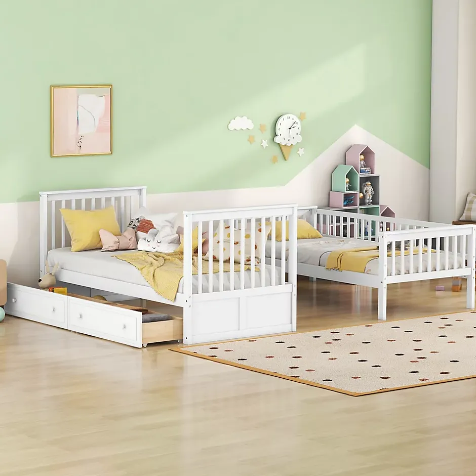 ProximaX Lit superposé 90x200cm pour enfants avec tiroirs, convertible, fonctionnel, blanc, Lit cabriolet pratique et gain de place Discount
