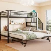Enfant ModernLuxe Lit superposé 90x200+180x200 cm - Structure en fer - Lit gigogne - Sacs de rangement - Échelle de sécurité - Noir (sans matelas)