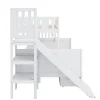 Redom Lit superposé 90x200/140x200 cm avec toboggan sécurisé, échelle de rangement et 2 tiroirs en bois blanc New