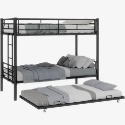 Redom Lit superposé 196,6x97,8x156,5 cm en métal noir, convertible en 2 lits avec échelle antidérapante Hot