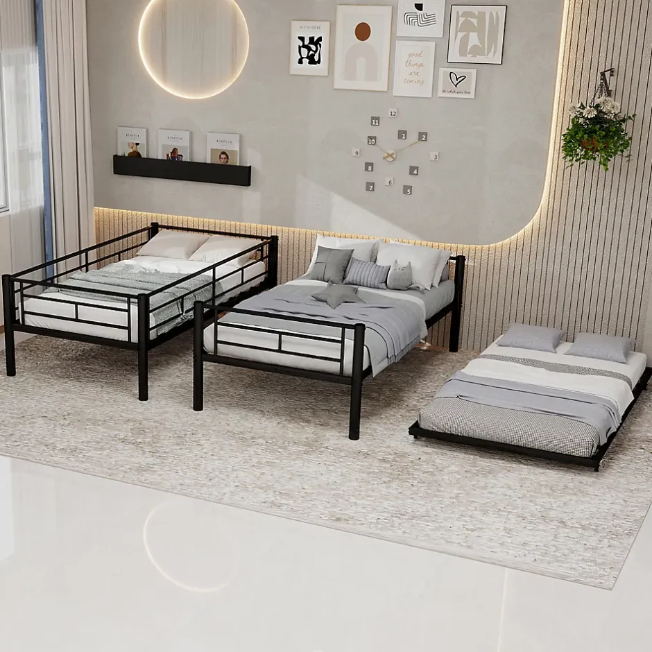 Redom Lit superposé 196,6x97,8x156,5 cm en métal noir, convertible en 2 lits avec échelle antidérapante Hot