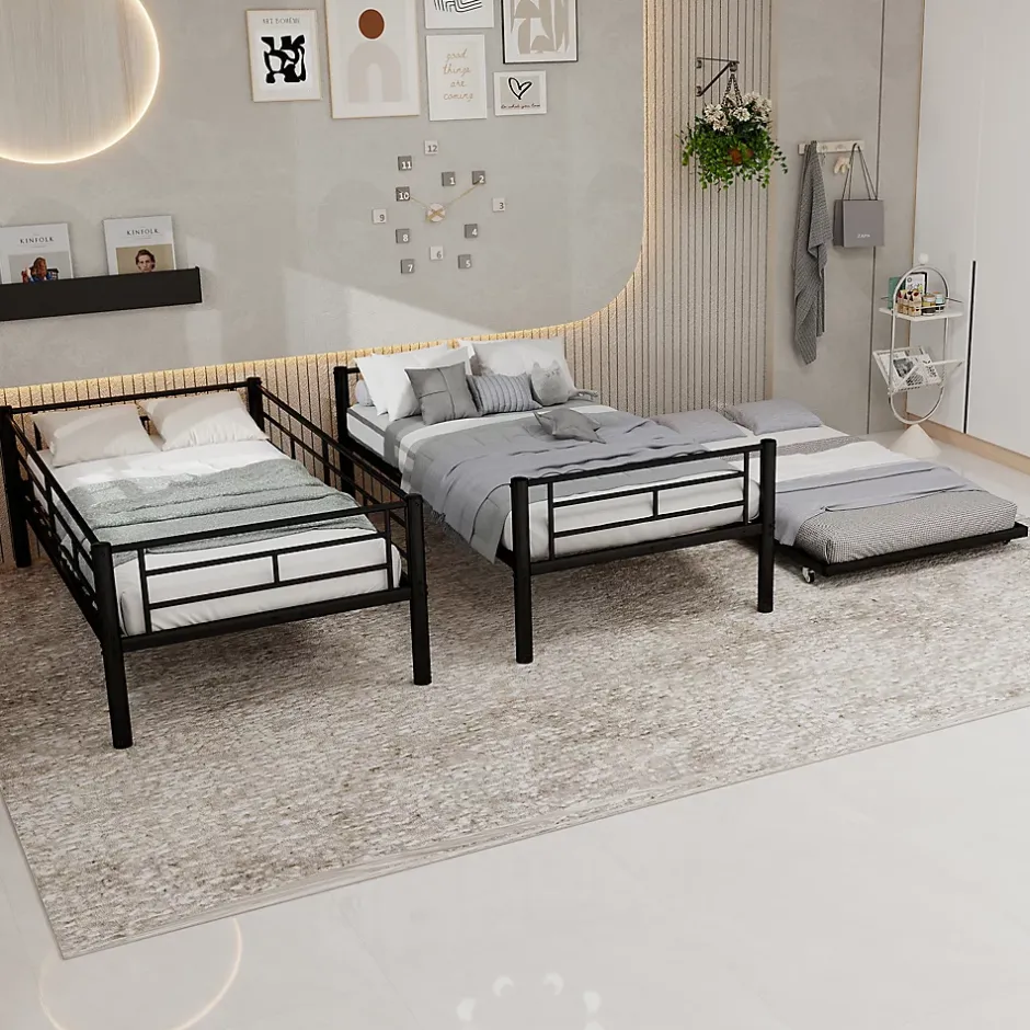 Redom Lit superposé 196,6x97,8x156,5 cm en métal noir, convertible en 2 lits avec échelle antidérapante Hot