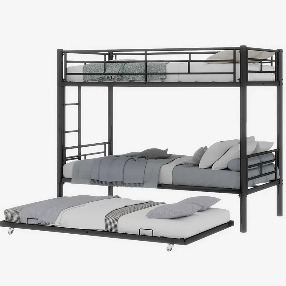 Redom Lit superposé 196,6x97,8x156,5 cm en métal noir, convertible en 2 lits avec échelle antidérapante Hot