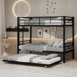 Redom Lit superposé 196,6x97,8x156,5 cm en métal noir, convertible en 2 lits avec échelle antidérapante Hot