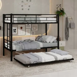 Redom Lit superposé 196,6x97,8x156,5 cm en métal noir, convertible en 2 lits avec échelle antidérapante Hot