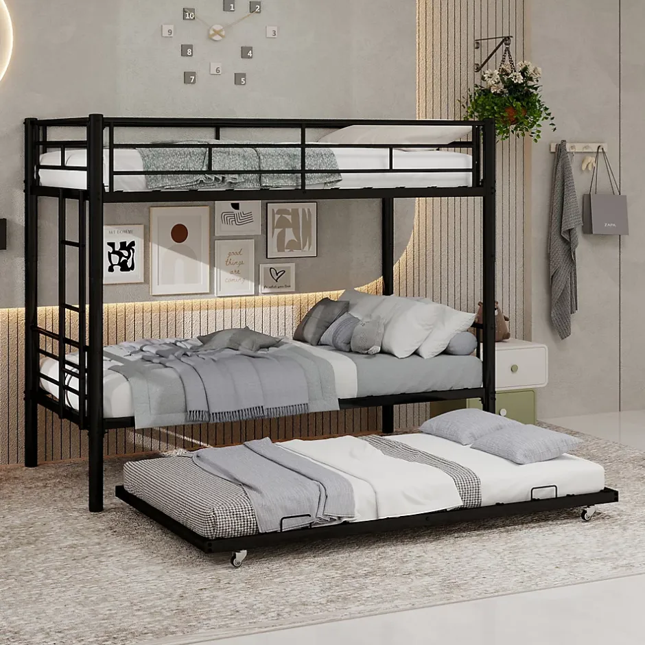 Redom Lit superposé 196,6x97,8x156,5 cm en métal noir, convertible en 2 lits avec échelle antidérapante Hot