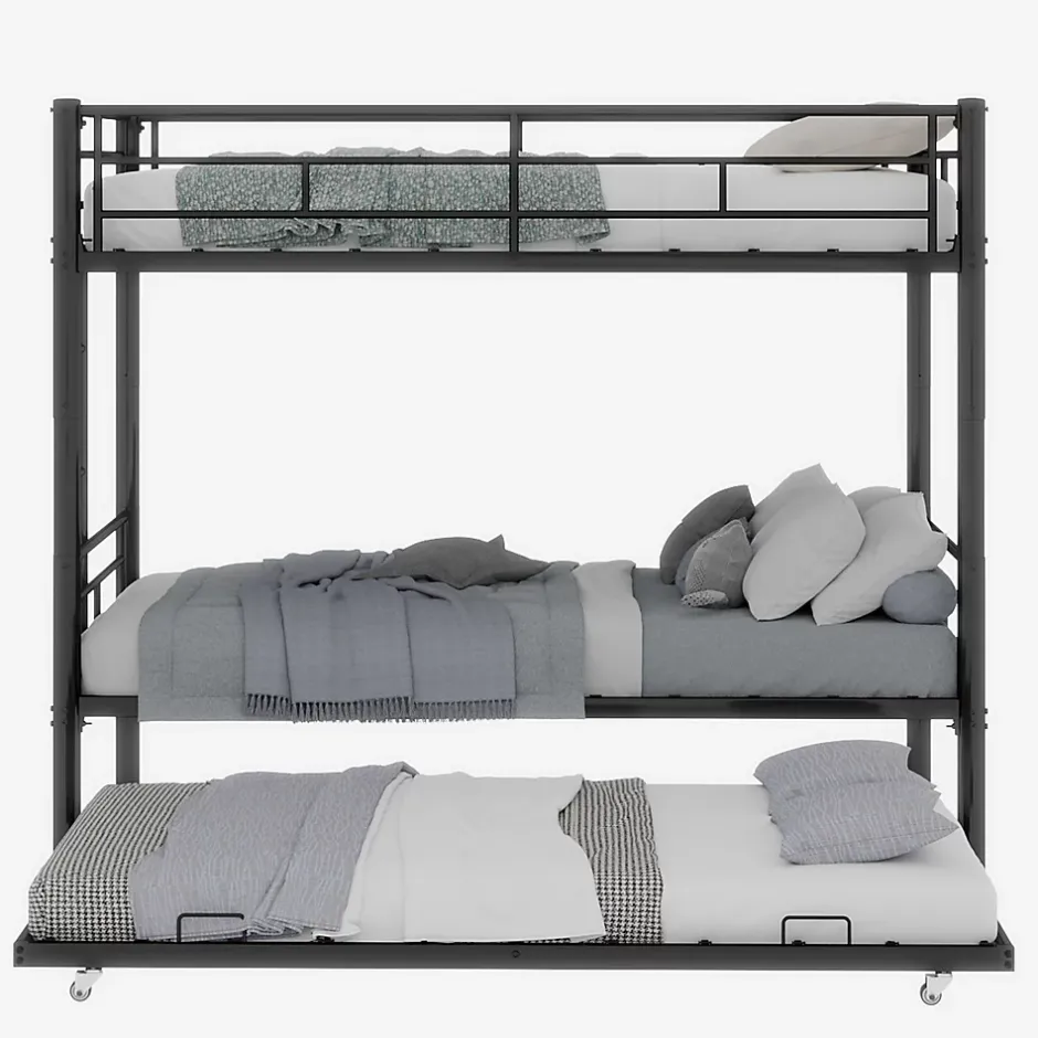 Redom Lit superposé 196,6x97,8x156,5 cm en métal noir, convertible en 2 lits avec échelle antidérapante Hot