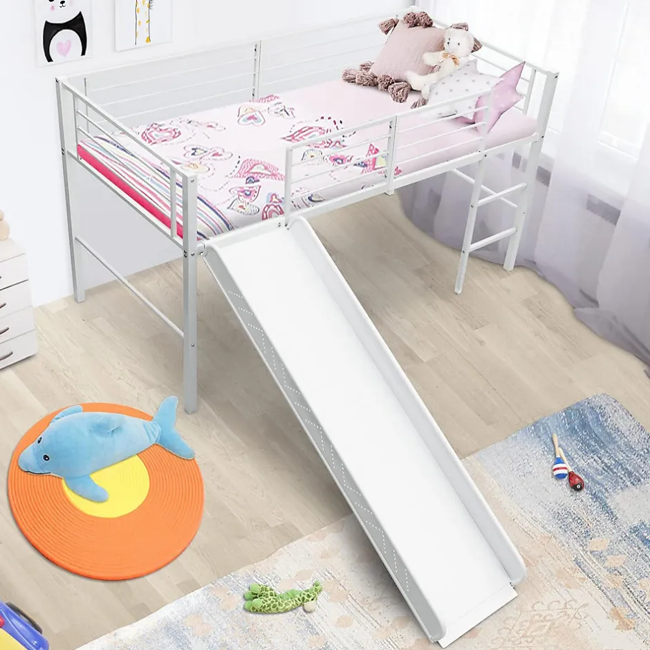 Enfant Giantex Lit Superpose avec Echelle et Toboggan Amovible Cadre de Lit pour Enfant avec Cloture de Securite
